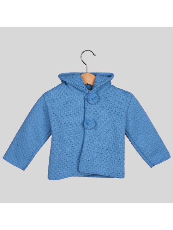 Chaqueta con capucha de punto doble Pompom